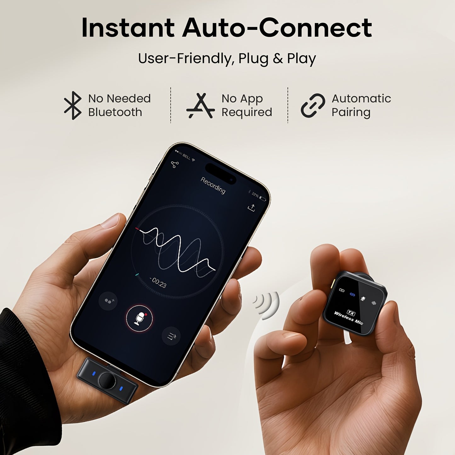 Wireless Lavalier Microphone For IPhone for ipad Android With Charging Case 80h Battery Life, Noise Cancellation, 49.99meter Range Plug-Play Clip On Lapel Mic For Video Recording, Vlog, Live Streaming