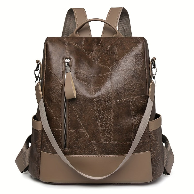 Women's Backpack - Large Capacity, & Travel Bag with Golden-Tone Hardware, Adjustable Shoulder Straps & Front Zipper Pocket - Coffee Brown/Beige/Red/Black Handbag for College, Business, Daily Use (Stylish Durable PU, Bags For