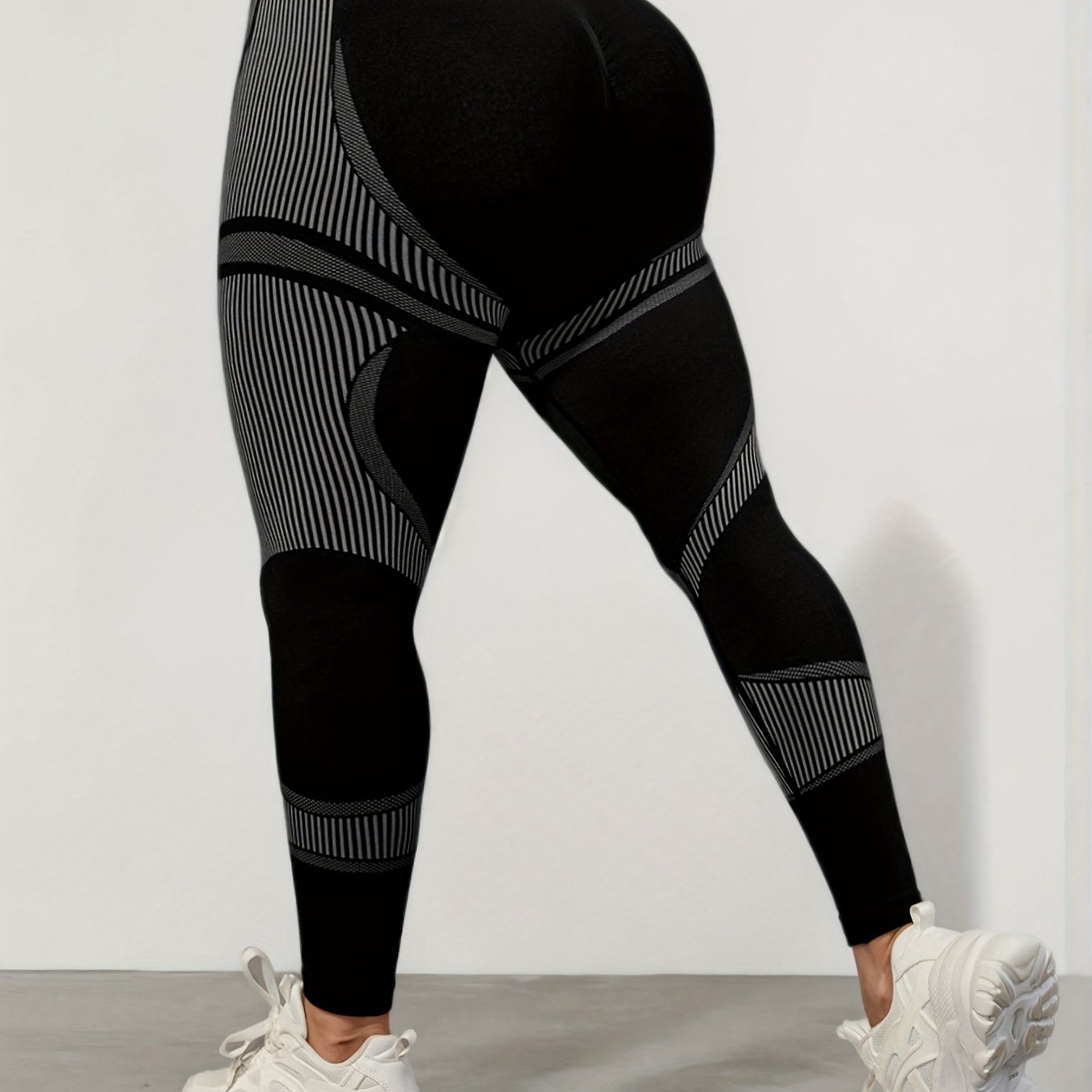 1pc Women'S Plus Size High Waist Seamless Yoga Pants, Nylon & Spandex Stretch Fabric, Striped Pattern, Breathable Mesh, Non-Waterproof, Spring/Summer/Autumn Tights for Yoga & Fitness
