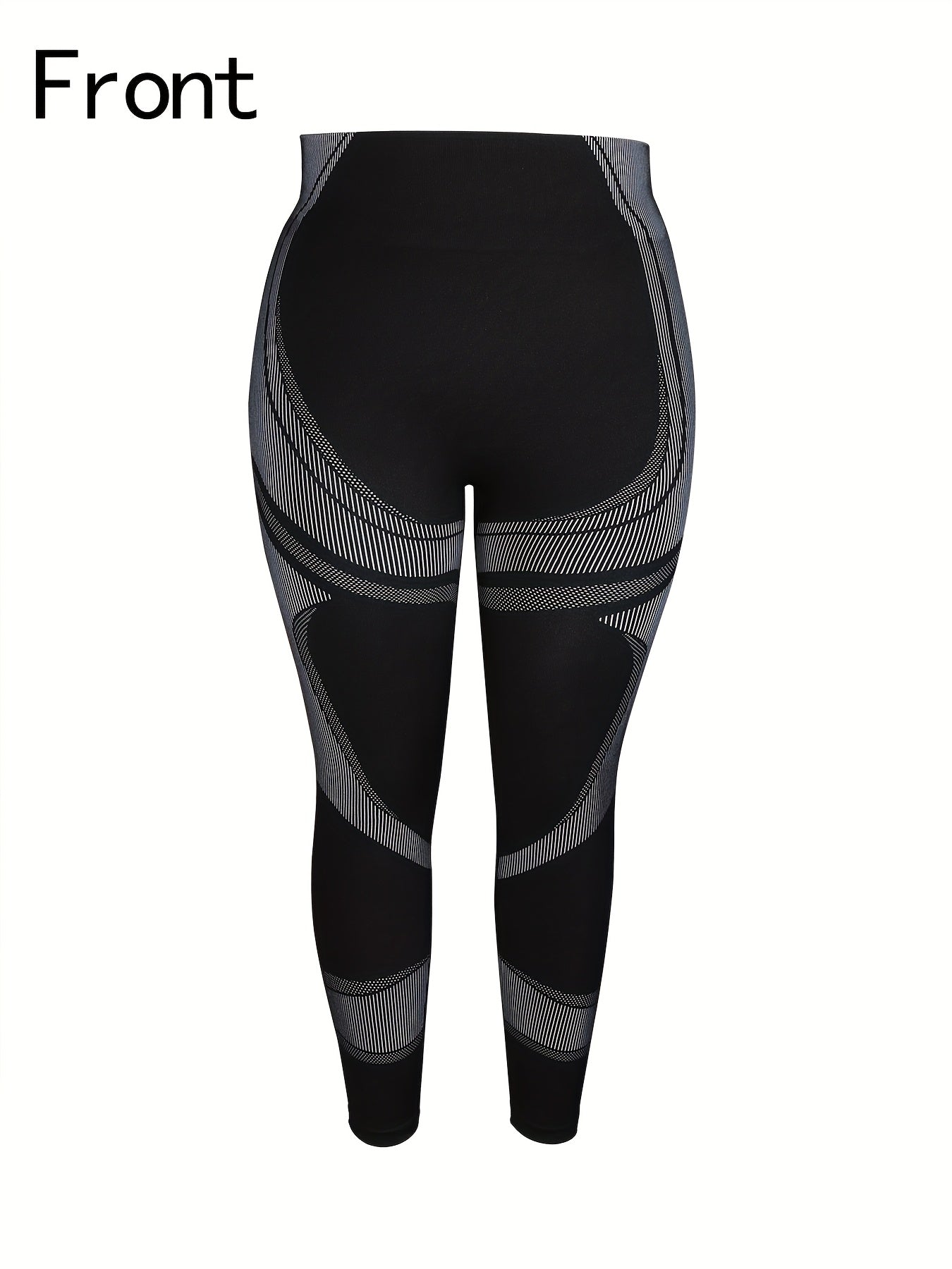 1pc Women'S Plus Size High Waist Seamless Yoga Pants, Nylon & Spandex Stretch Fabric, Striped Pattern, Breathable Mesh, Non-Waterproof, Spring/Summer/Autumn Tights for Yoga & Fitness
