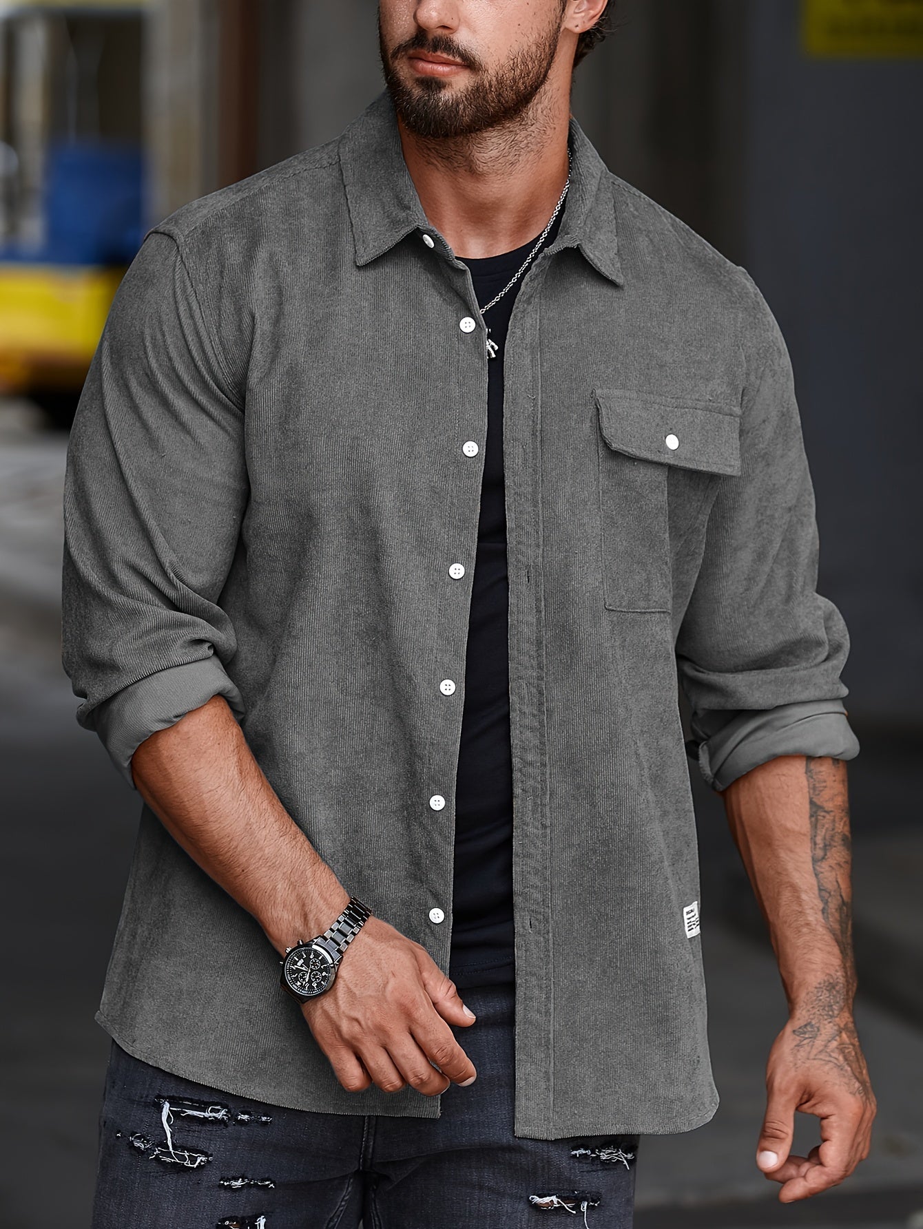 Stylish Men's Casual Lapel Shirt - Comfortable Button-Up Long Sleeve Shirt For Everyday Wear