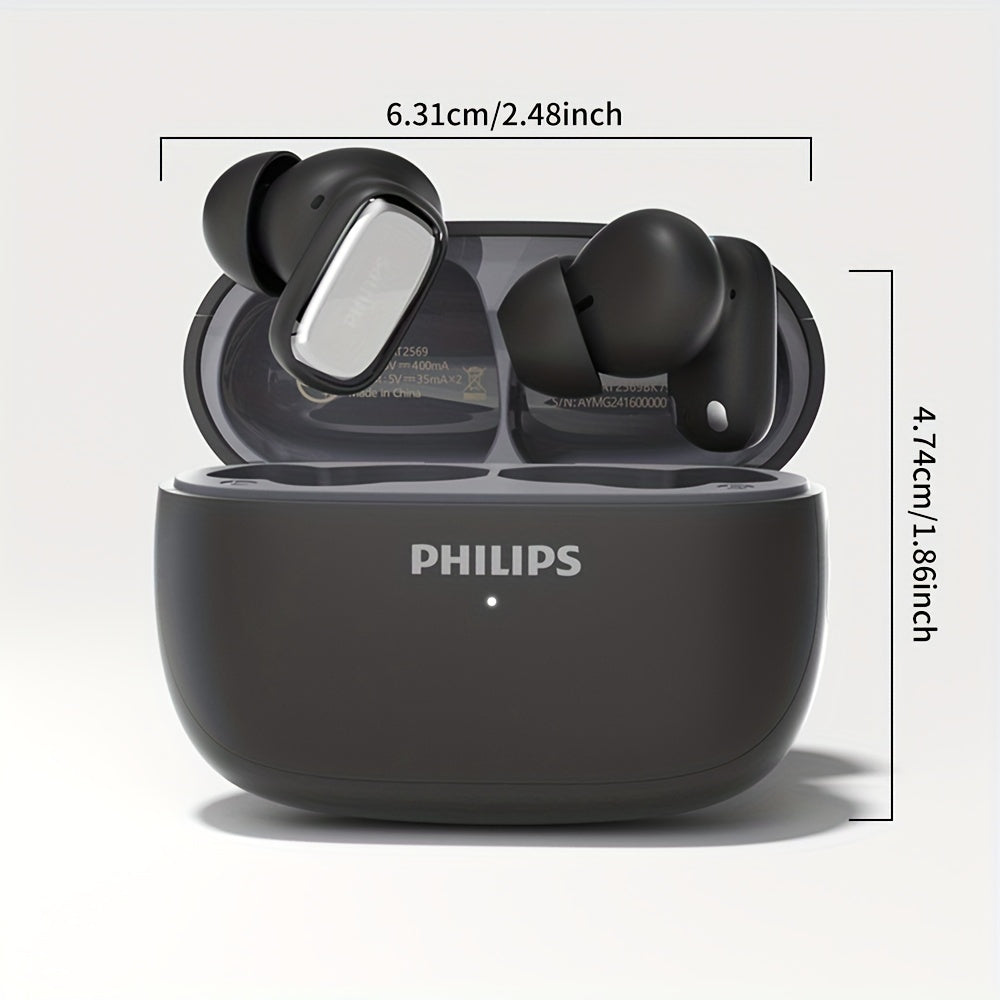 New Philips BT13.72 cm-Ear Earphones with Wireless Charging Case, 24Hour Playtime/Game Modes/Built-in Mic/Touch Control for Gaming, Running, Cycling TAT2569