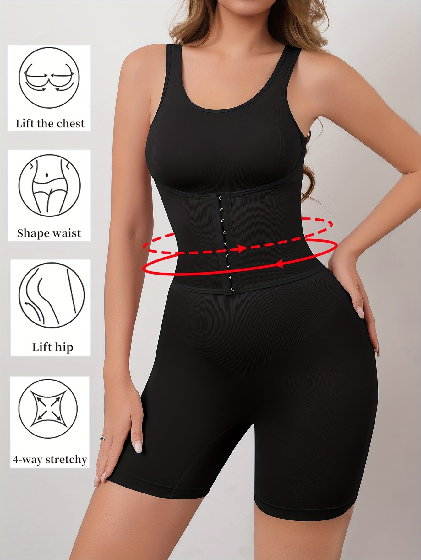 Women'S High Support Bodysuit - Seamless Double-Layer Pressed Lift & Tummy Control, Adjustable Waist with Front Closure, Non-Padded Design for Postpartum, Weight, Postpartum Shapewear, Postpartum Wear, Seamless Construction