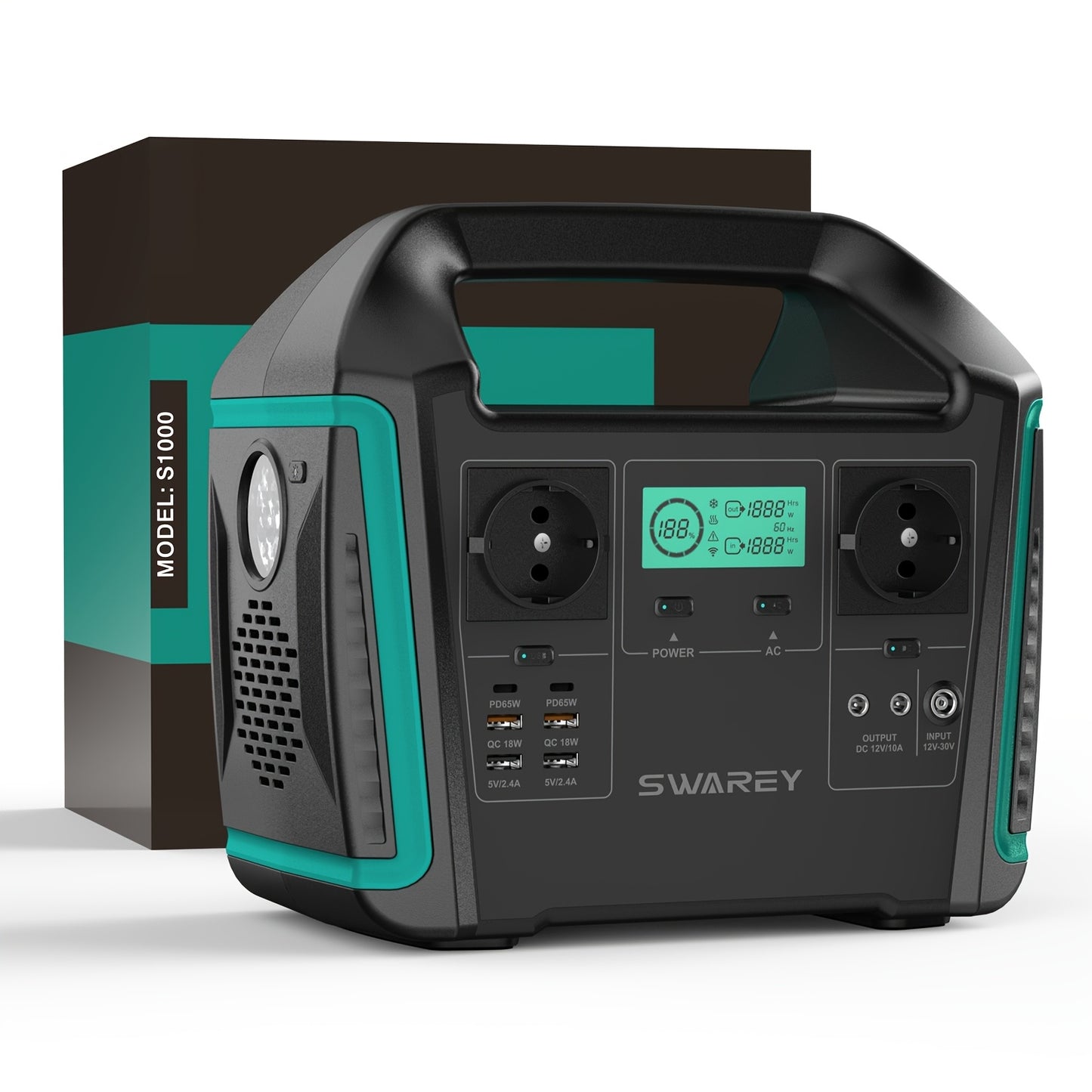 SWAREY Portable Power Station with 200W Solar Panel, 725.76Wh Solar power bank, 1000 W (Surge 1500 W) AC Outputs/Pure Sine Wave, Emergency power bank, 2 X 65 W USB-C Connection, Power power bank Battery for Outdoors, Camping,