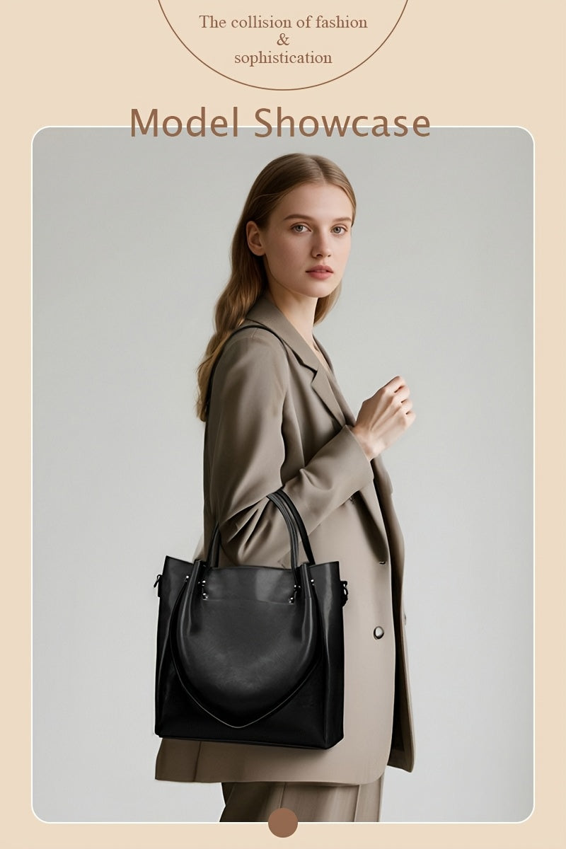 Women'S Genuine Leather Tote & Crossbody - Elegant Minimalist Hand with Golden-Tone Hardware, Zipper Closure, Golden-Tone Hardware &, Sturdy Base For Everyday & Formal Use, Versatile Accessory, Sleek Design, Durable Construct