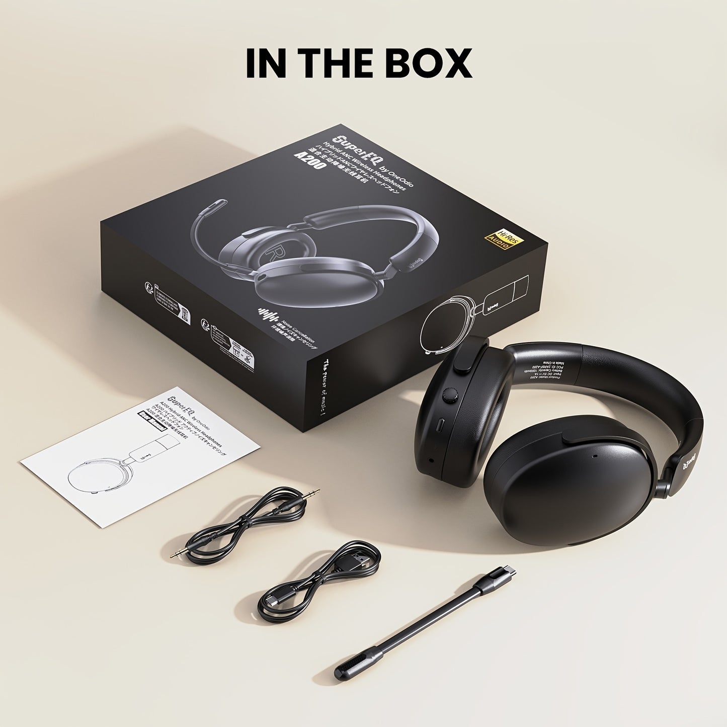 SuperEQ A200 Wireless Wireless 5.4 Headphones Hybrid Active Noise Canceling Over Ear Headset Hi-Res Audio 6-Mic AI ENC 100hrs Playtime APP Control