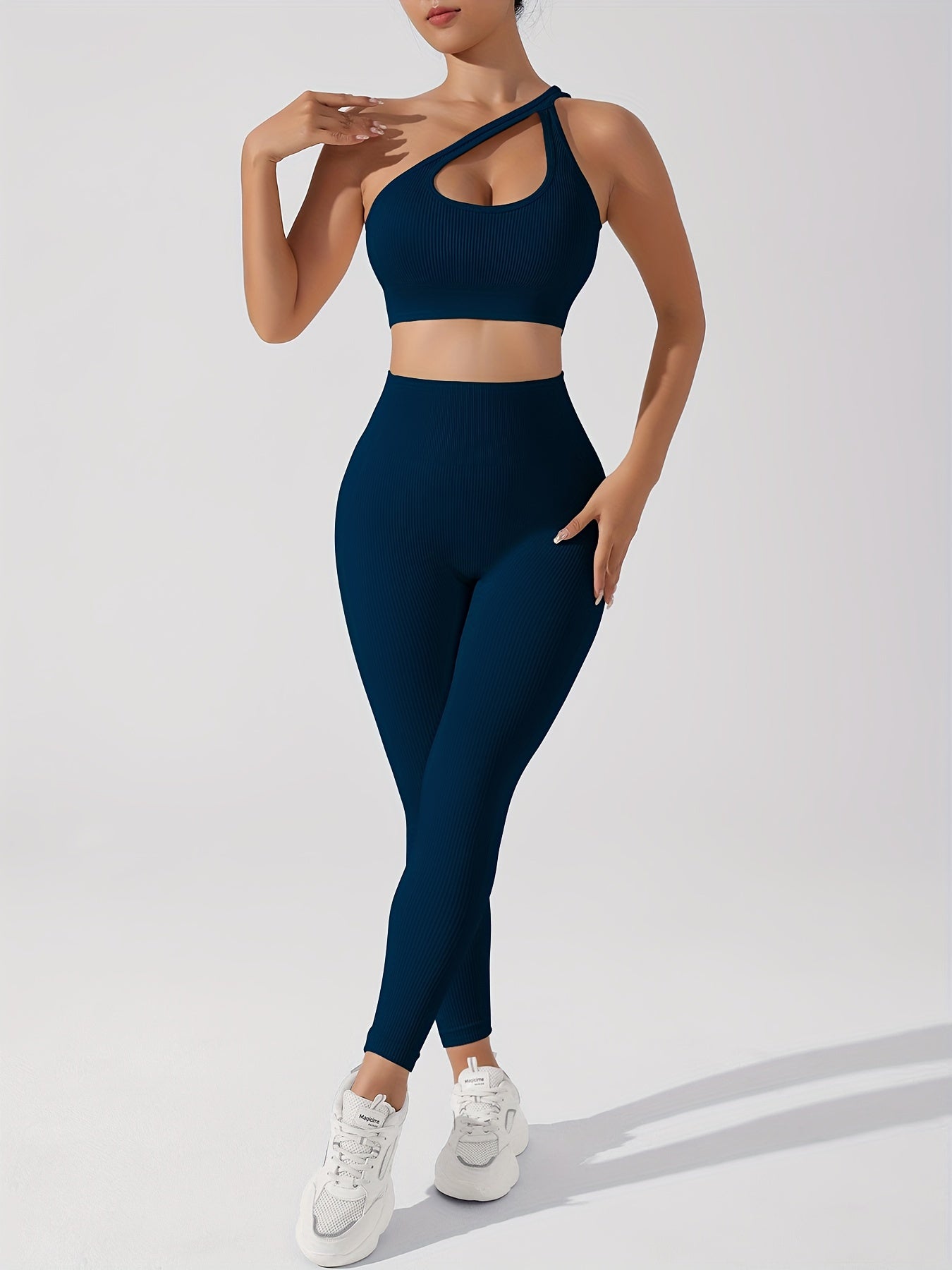 Women's 2pcs Yoga Set: Sexy One-Shoulder Sports Bra & High-Waist Butt Lifting Leggings - Stretchy, Non-See-Through Activewear