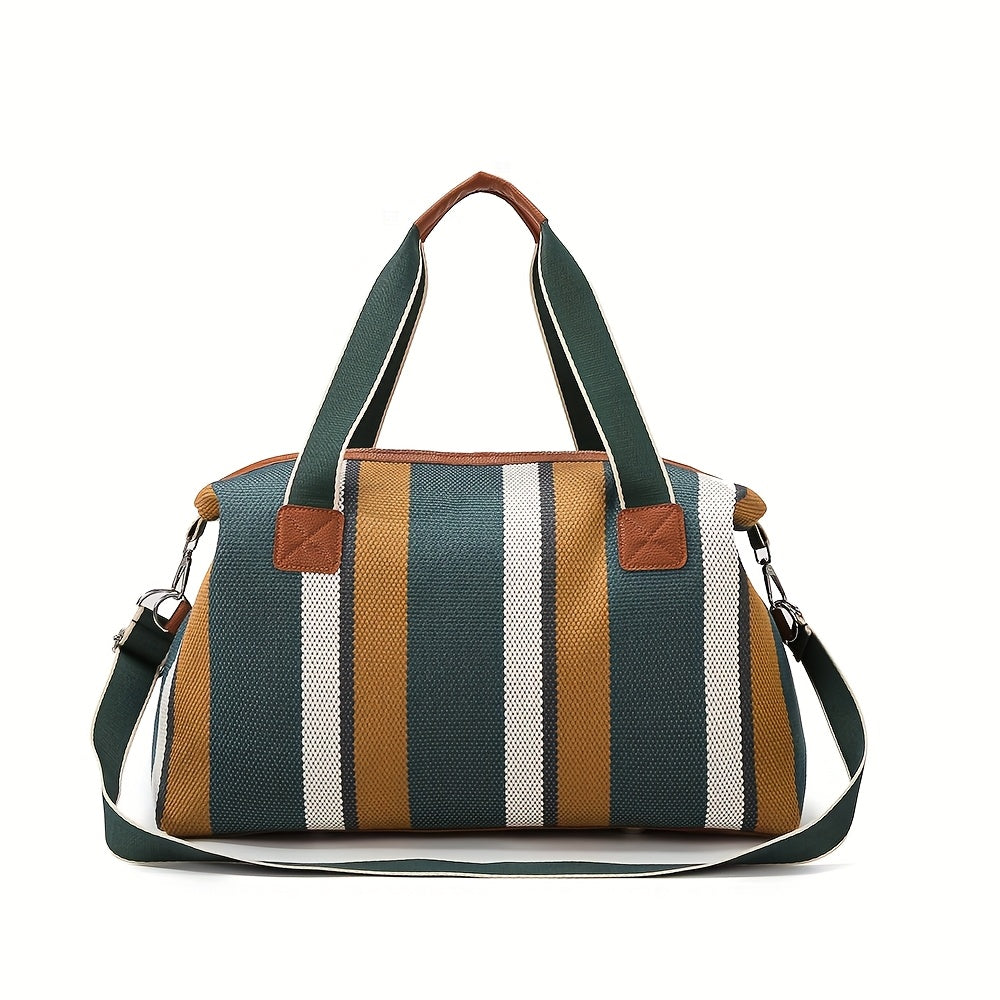 Striped Retro Short-Term Travel Bag for Women, Lightweight Handheld Luggage with Large Capacity