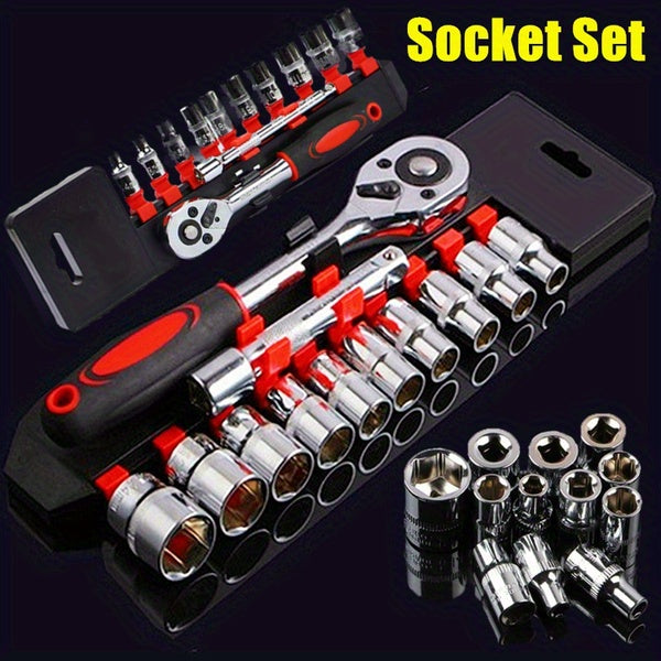 12pcs Carbon Steel Socket Wrench Set, Multi-Functional Bicycle Repair Tool Kit, with Extension Bars and Ratchet Handle for Motorcycle, Car, Boat Maintenance