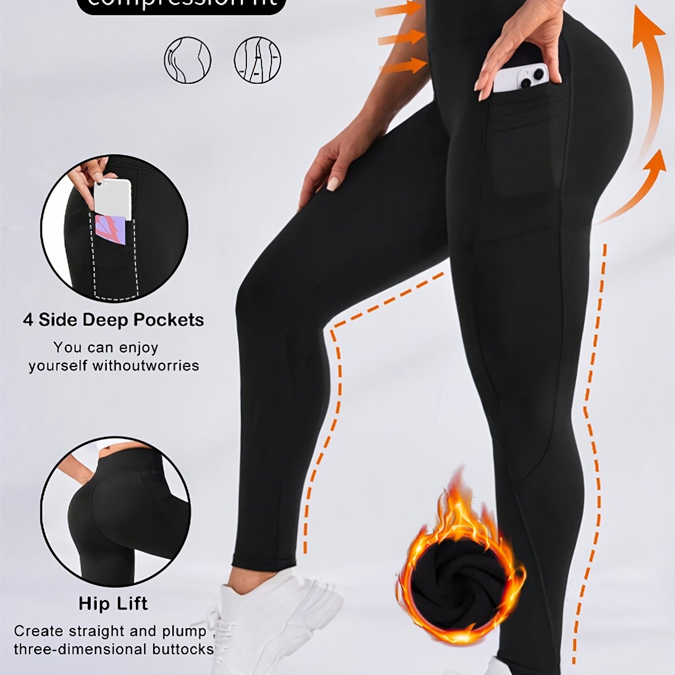Women's Plus Size Fleece-Lined Yoga Pants with Side Pockets - Elegant, Stretchy & Warm for Fall/Winter, Elegant Special Project Style, Winter