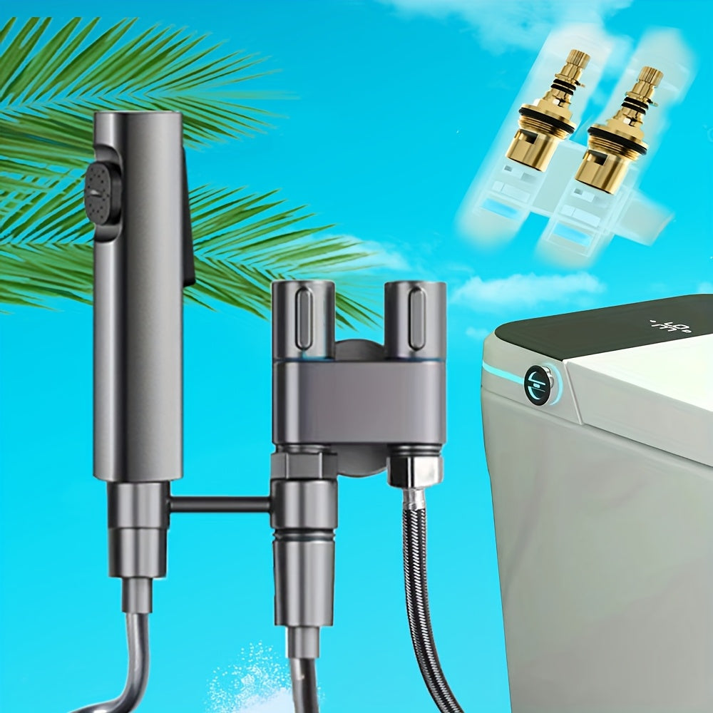 Stainless Steel Heavy-Duty Wall-Mounted Shower System with Adjustable Vertical Spray Gun - Dual-Outlet Angle Valve (G1/2 Male Thread) for Bathroom,, Car Wash - ABS Hose Compatible, Polished Chrome & Valve Core