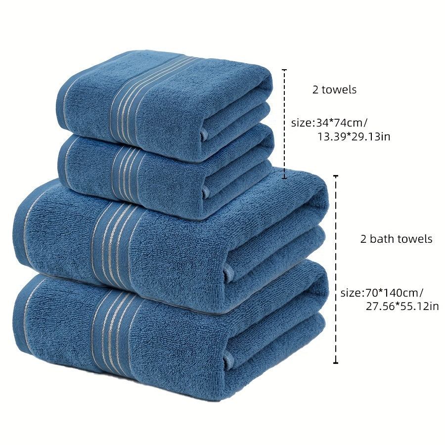 4-Piece Towel Set - Modern Striped Bath and Hand Towels, Super Soft Knit Fabric, Cotton 75% Polyester 25%, Space Theme, 385gsm - Ideal for Bathroom, Spa, Hotel, Outdoor Use