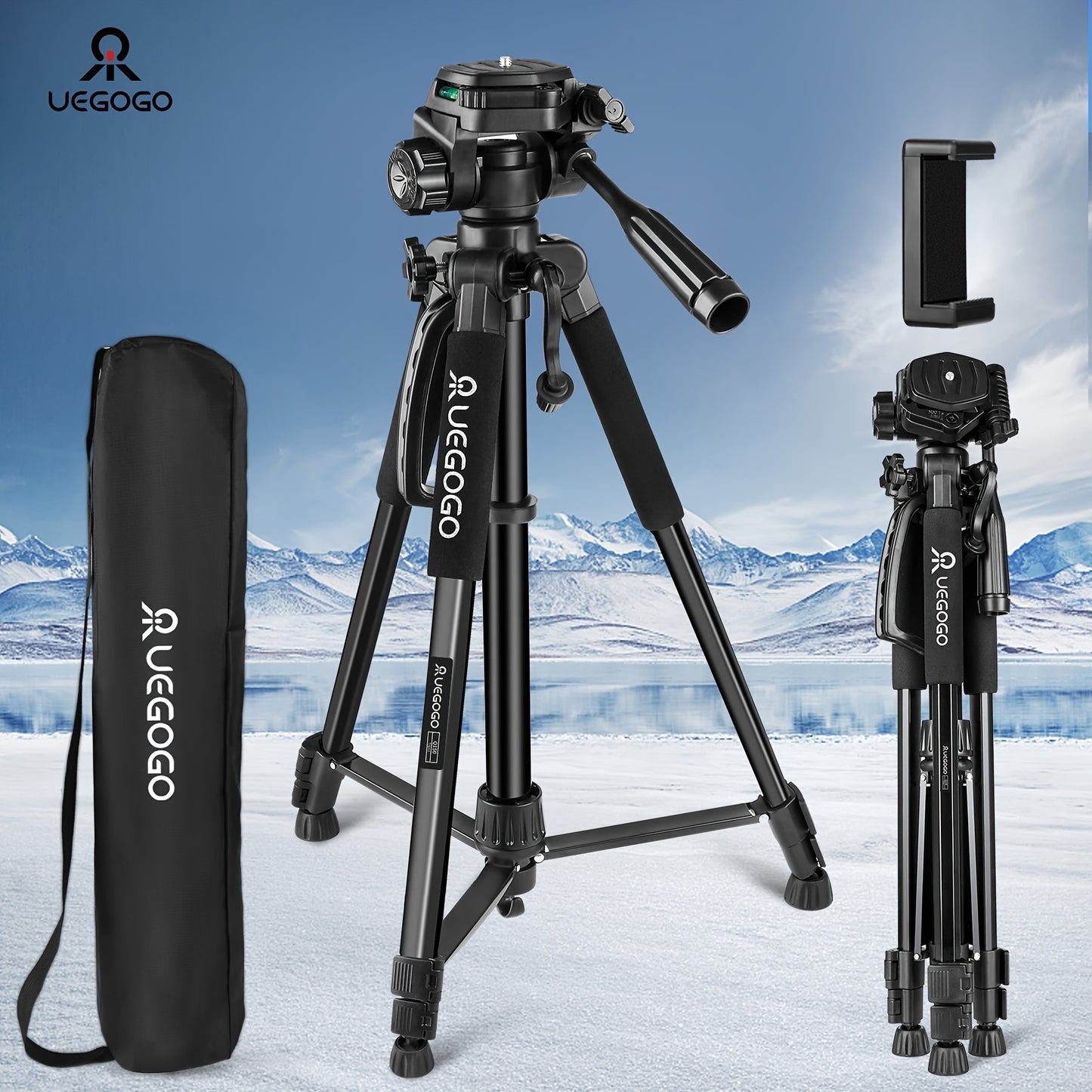 UEGOGO 152.4cm Heavy-Duty Tripod for DSLR, Mirrorless Cameras & Cell Phones - Professional Video Recording Stand with Storage Bag and Phone Clip
