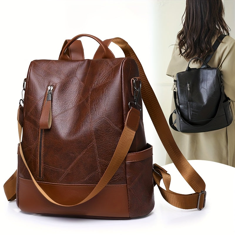 Women's Backpack - Large Capacity, & Travel Bag with Golden-Tone Hardware, Adjustable Shoulder Straps & Front Zipper Pocket - Coffee Brown/Beige/Red/Black Handbag for College, Business, Daily Use (Stylish Durable PU, Bags For