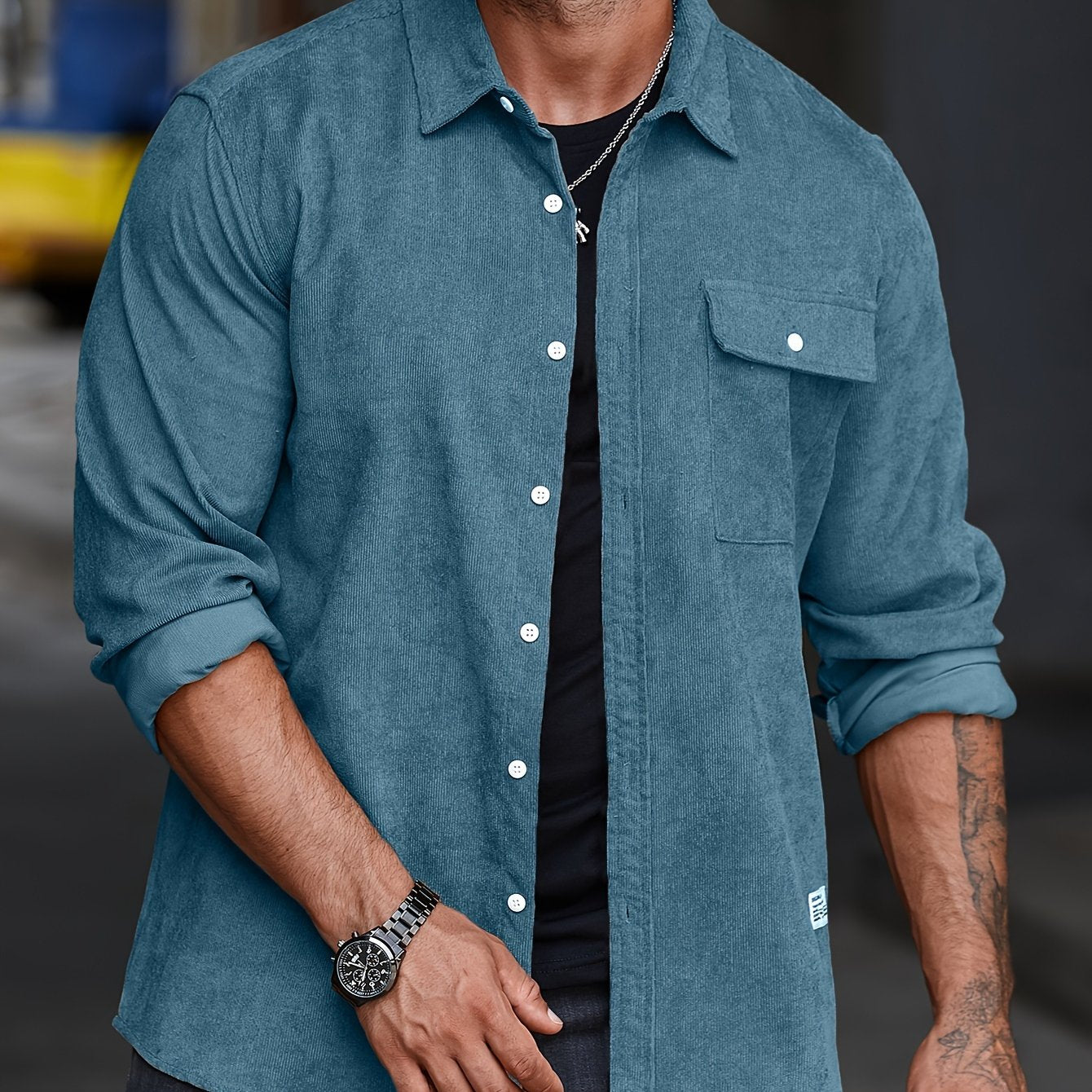 Stylish Men's Casual Lapel Shirt - Comfortable Button-Up Long Sleeve Shirt For Everyday Wear