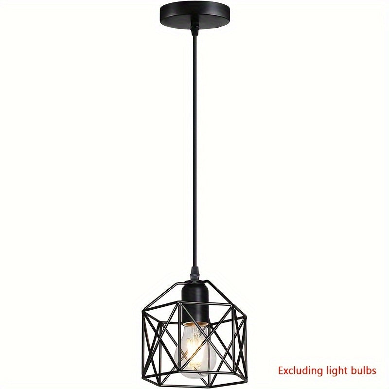 1pc 1/3 Heads Industrial Pendant, Adjustable Hanging Light Fixture, Vintage Farmhouse Pendant Light, With Metal Caged E26 Base, For Kitchen Island Dining Room Living Room