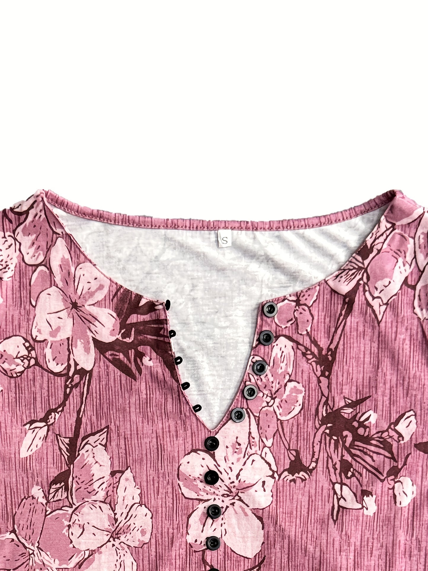 Floral Print Button Front T-shirt, Casual Short Sleeve Summer T-shirt, Women's Clothing