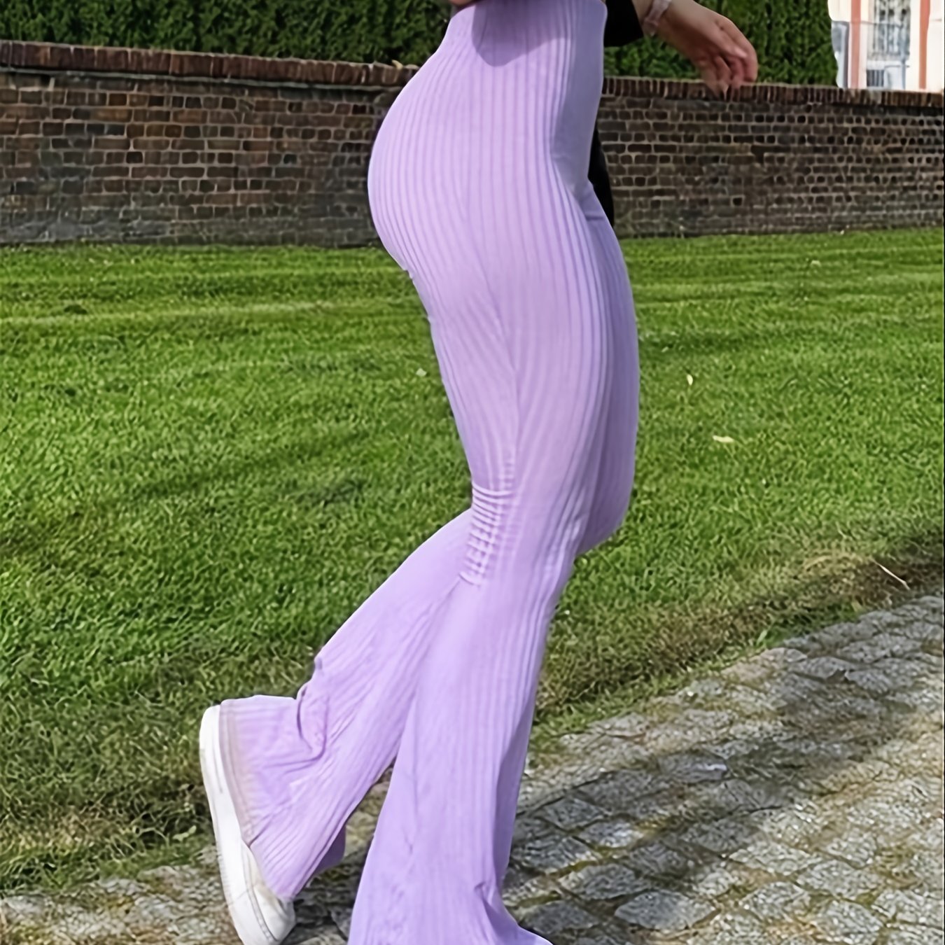 Striped Skinny Flared Leg Pants, Casual Stretchy High Waist Pants, Women's Clothing