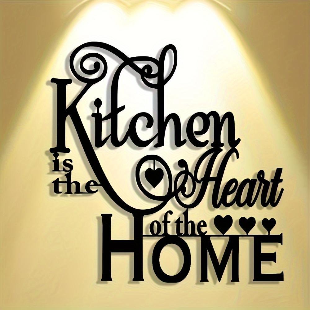 2D Flat, 1pc "Kitchen is the Heart of the Home" Metal Wall Decor - Elegant Script Kitchen Sign with Heart Accents - Durable Metal Art Plaque for Home, Cafe, Restaurant, Bar - Warming Gift for Cooks and Home Decorators, Cafe