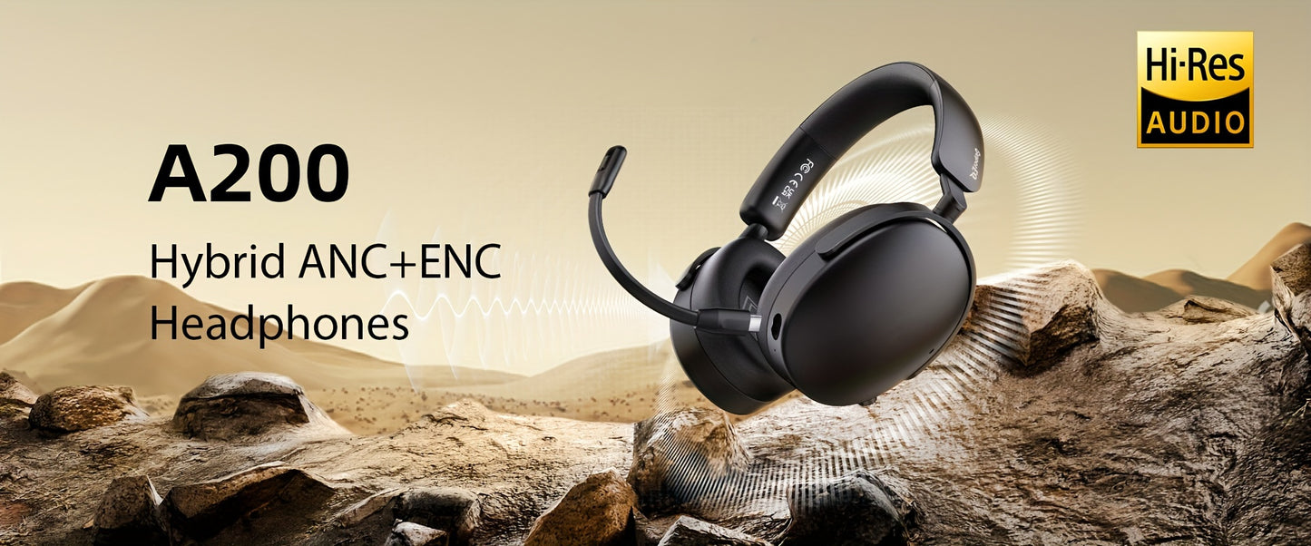 SuperEQ A200 Wireless Wireless 5.4 Headphones Hybrid Active Noise Canceling Over Ear Headset Hi-Res Audio 6-Mic AI ENC 100hrs Playtime APP Control
