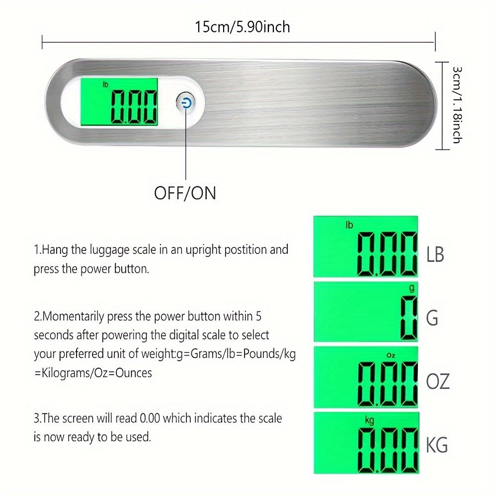 Portable Digital Luggage Scale with Backlit LCD Display, 49.9KG Capacity, Overweight Warning Function, Metal Hook, Lightweight & Compact Design for Travel