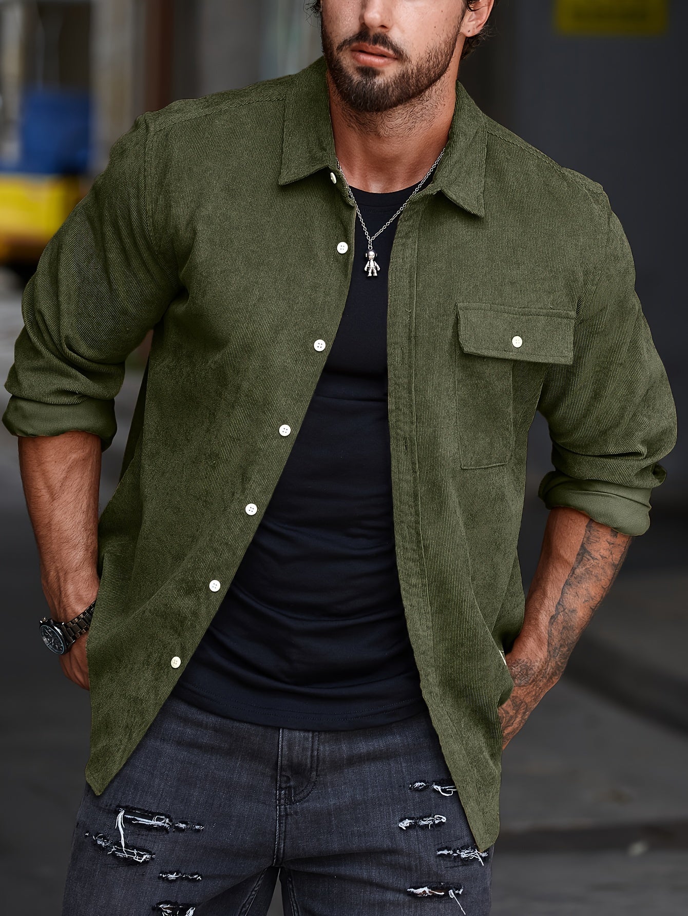 Stylish Men's Casual Lapel Shirt - Comfortable Button-Up Long Sleeve Shirt For Everyday Wear