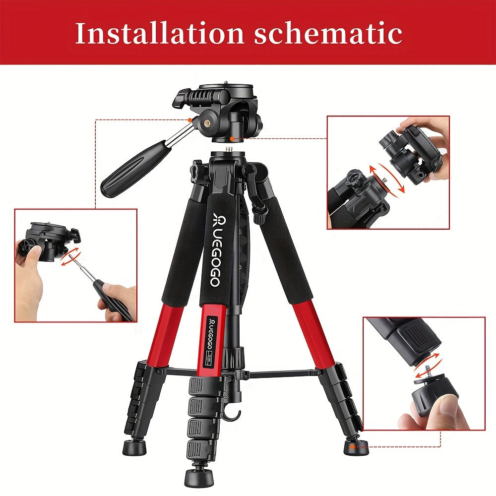 Aluminum Professional 187.96 cm Tripod with 360° Ball Head, Panoramic Shooting, Adjustable Height, Camera Tripod with Carrying Bag for Camera/Ring Light/Projector/Mobile Phone/DSLR