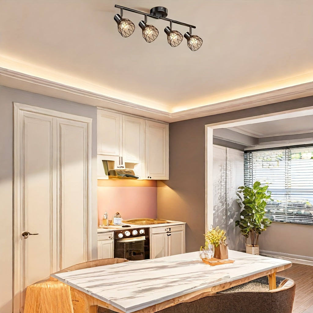 AMANSOUR 4-Bulb LED Ceiling Spotlight - Retro Black Metal Semi-Flush Mount Ceiling Light with Polished Finish, E14 Base, No Bulbs Included, Ideal for Kitchen, Living Room, Bedroom, Office & Hotel Decor, Ceiling Lights for Hom