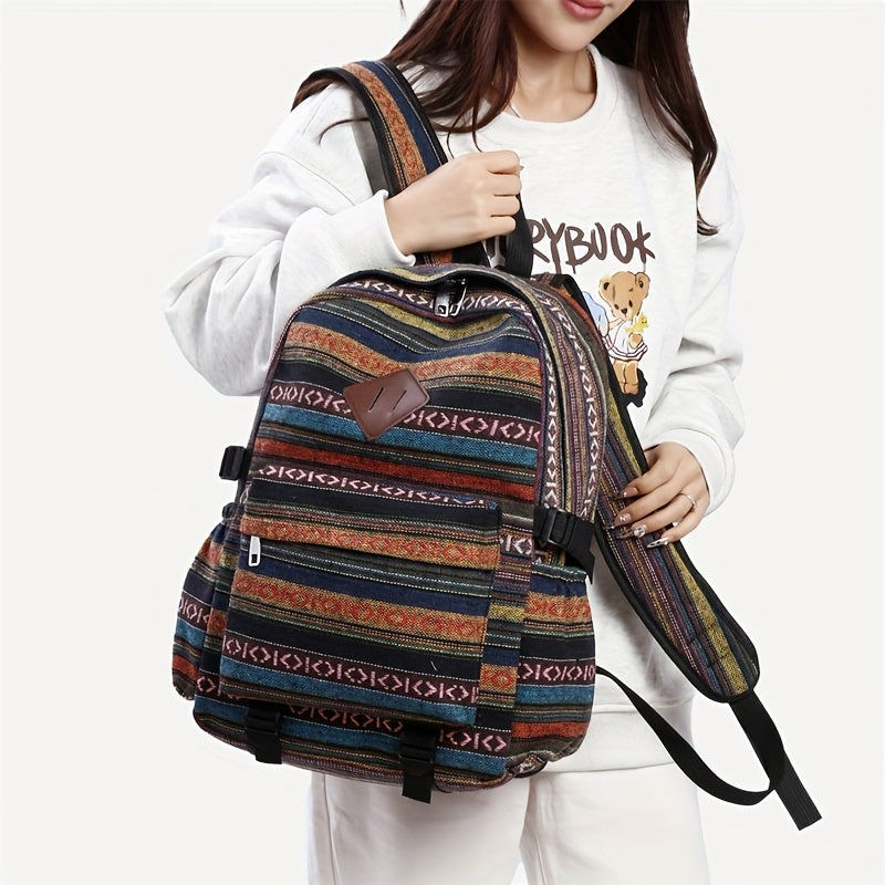 2025 Vintage Style Backpack with Adjustable Straps, Multiple Compartments in Brown, Red, Blue and Gray, Large Capacity Travel Backpack and Daypack, Travel Backpack