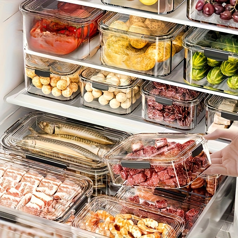 12pcs Stackable Refrigerator Storage Containers with Sealing Lids - High Transparency PET, Reusable & Durable for Fruits, Vegetables, Meats - Ideal for Kitchen, Cabinet & Fridge Organization, Refrigerator Organizers And Stora