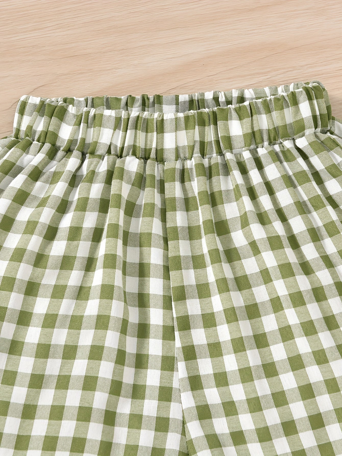 Cute Ruffle Lace Top & Check Shorts Two-Piece Set - White Blouse with Yellow Bow, Yellow & White Gingham Shorts, Perfect for Spring/Summer, Casual Playwear|Ruffle Detail Top|Nonstretch Fabric, for Outdoor