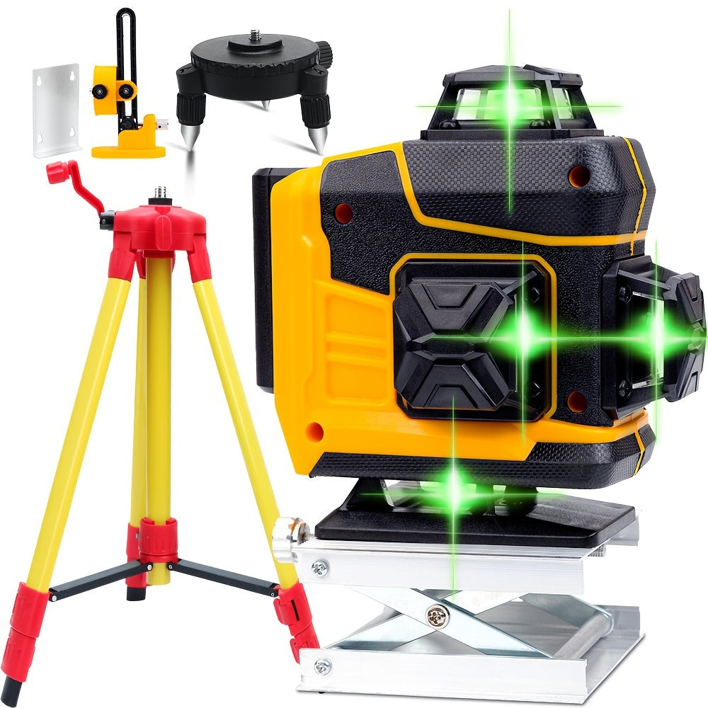Honminda 16-Line 360° Self-Leveling Laser Level with Green Beam, 4x360° Vertical/Horizontal Cross Lines, Rechargeable Battery & Remote Control, Lifting Base & Tripod Included for Construction, Photography, Videography, Vide