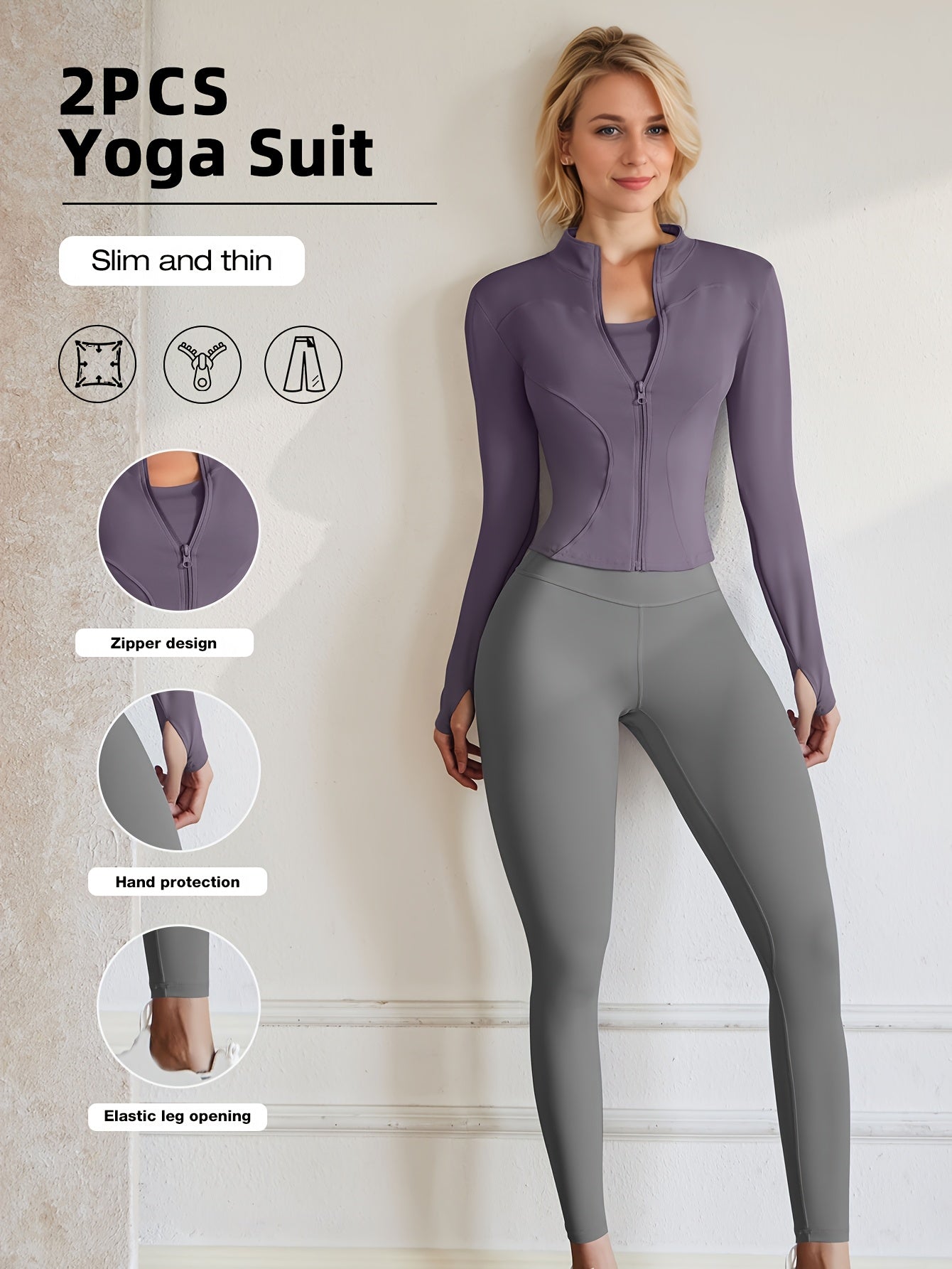 European Code Polyester Fabric Gym Running Clothes Long Sleeve Sports Jacket Cycling and Walking Tightening Buttocks Pants Fitness Suit