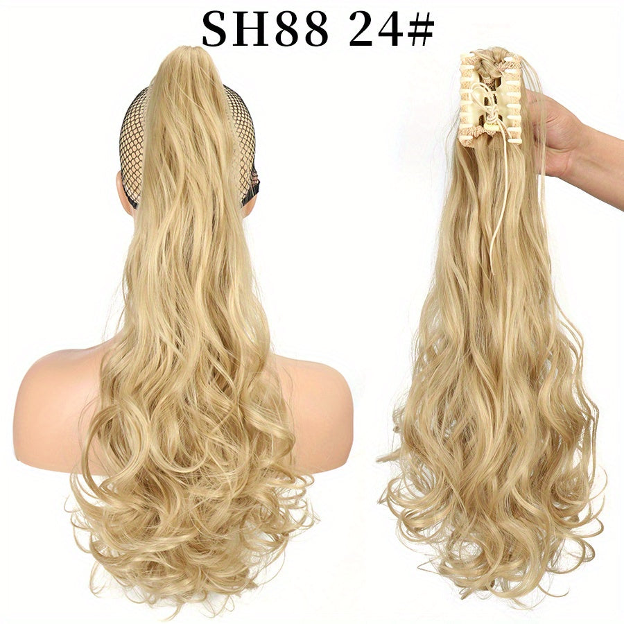 Long Wavy Ponytail Extensions - 55.88 cm Claw Clip In Synthetic Hair Piece For Women - Add Volume And Style To Your Hair Halloween Christmas