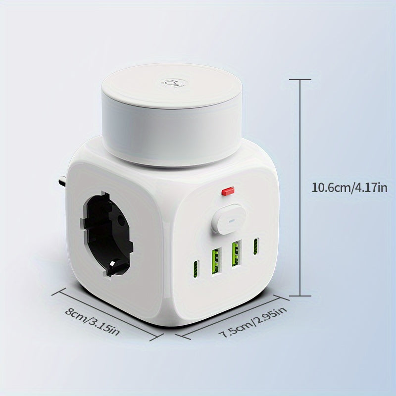 2025 New multifunctional round plug/socket/strip with 3 power outlets, with night light (2 USB-A) (2 TYPE-C), in-line socket, suitable for home, office, kitchen, bathroom and other places, multi-plug outlet, office.