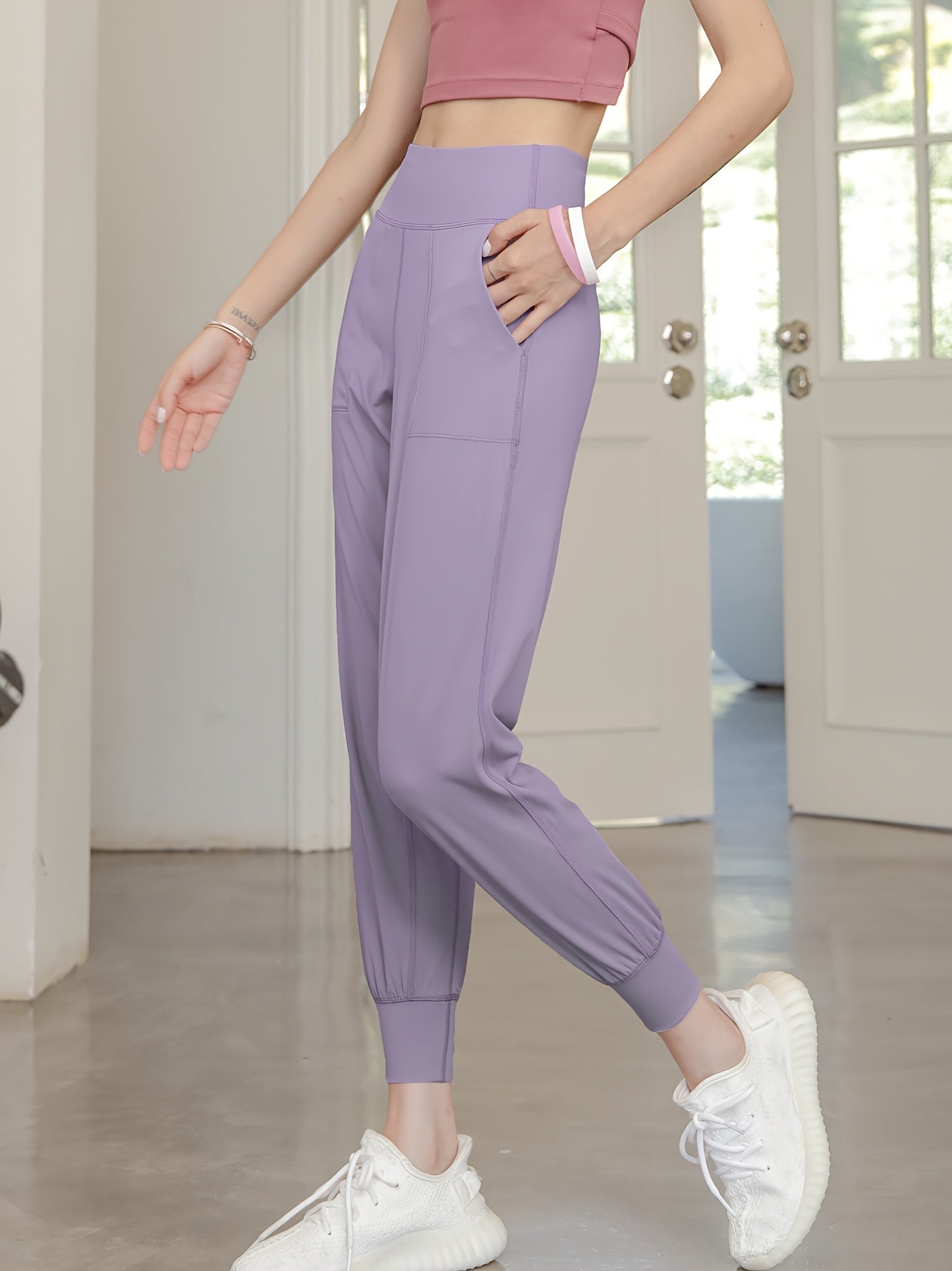 Women's Activewear: Causal Yoga Jogging Pants with Solid High Waist and Quick Drying Technology