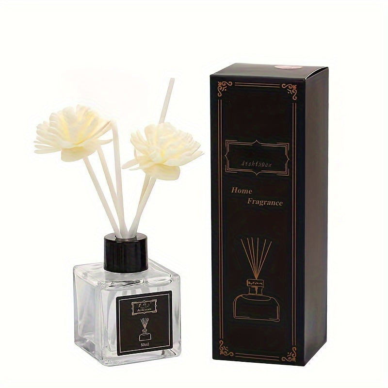 Flameless Reed Diffuser Set - 50ml Essential Oil Fragrance with Dried Flowers, Perfect for All Seasons - Ideal for Bedroom, Living Room & Hotel Decor