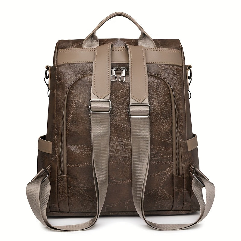 Women's Backpack - Large Capacity, & Travel Bag with Golden-Tone Hardware, Adjustable Shoulder Straps & Front Zipper Pocket - Coffee Brown/Beige/Red/Black Handbag for College, Business, Daily Use (Stylish Durable PU, Bags For