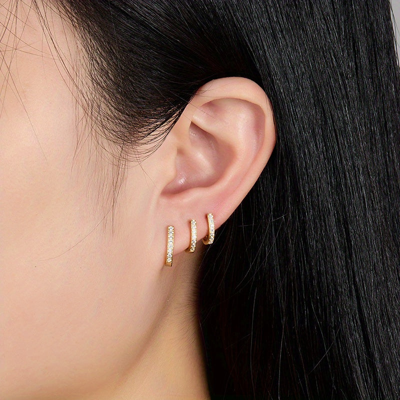 Sterling 925 Silver Jewelry Full Shiny zirconia Decor Hoop Earrings Elegant Minimalist Style Delicate Female Gift