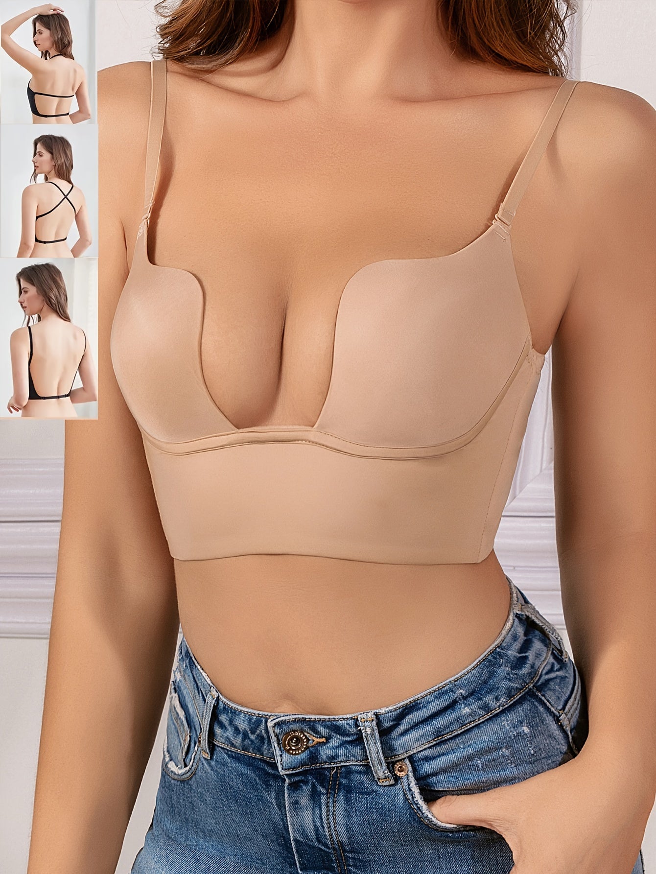 Hollow Out Scoop Bra, Comfy Push Up Stretch T-Shirt Bra, Women's Lingerie & Underwear