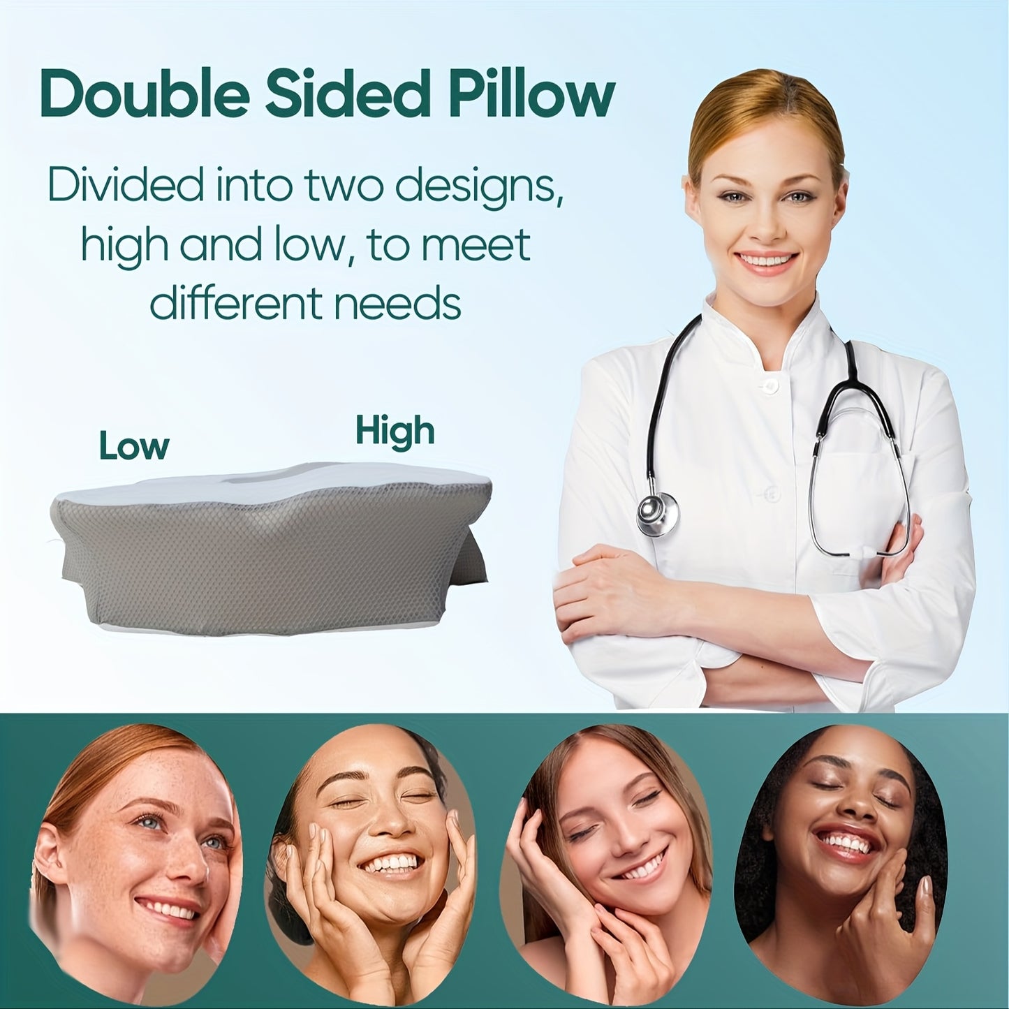 Double-Sided Anti-Snoring Pillow, Memory Foam Cushion with Two Height Options for Perfect Neck and Head Support – Breathable Cooling Sleep Aid, Stylish Soft Pad. Ideal Christmas Gift or Valentine's Day Holiday Present
