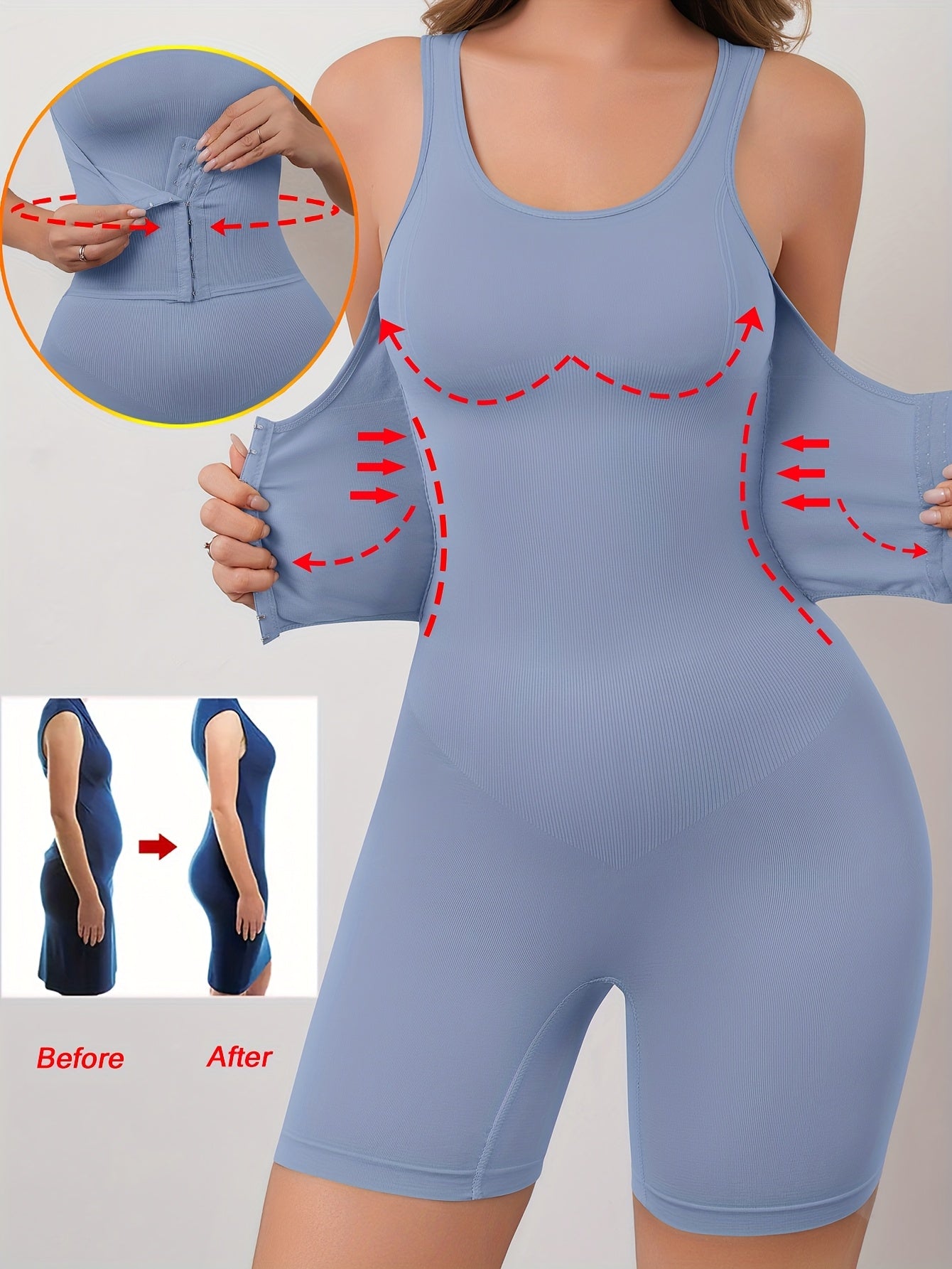 Women'S High Support Bodysuit - Seamless Double-Layer Pressed Lift & Tummy Control, Adjustable Waist with Front Closure, Non-Padded Design for Postpartum, Weight, Postpartum Shapewear, Postpartum Wear, Seamless Construction