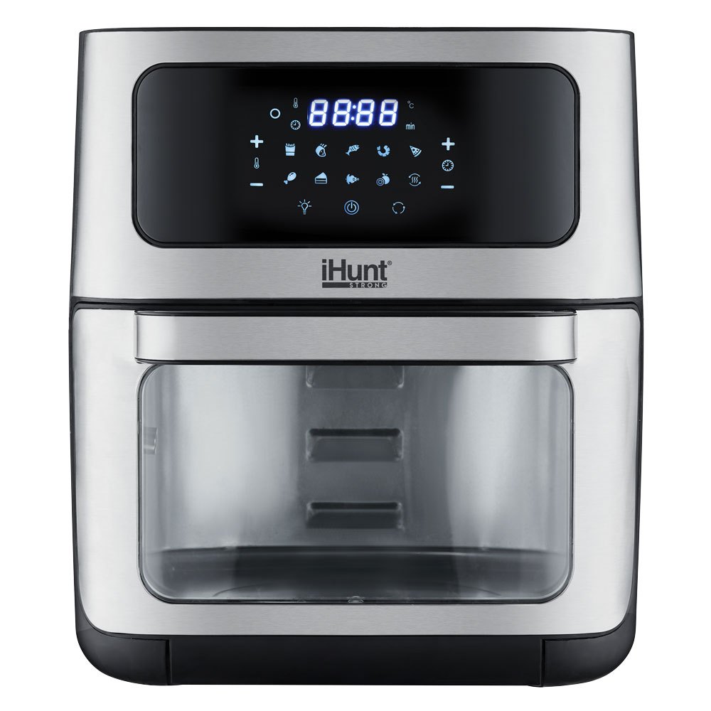 Hot Air Fryer with Rotisserie Without Oil Ihunt Bro Air Fryer 12L Rotary XL, 1800W, 360-Degree Air Circulation, Premium Inox Body, 10 Cooking Functions, Adjustable Temperature, Defrosting, Double Compartment with 3 Cooking Zo