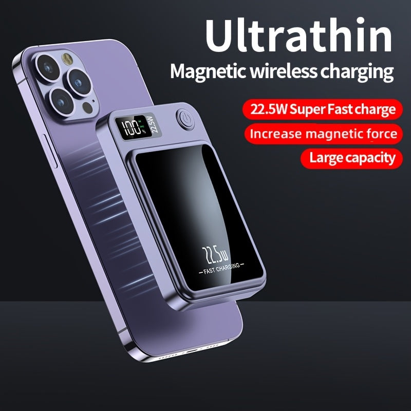 1pc KOILAGER 10000mAh Portable Power Bank with Ultrathin Magnetic Wireless Charging, 22.5W Super Fast Charge, PD20W Bi-directional Fast Charging, 15W Wireless Power, LED Display, Dual Power USB/Type-C for iPhone 16/15pro/14ma