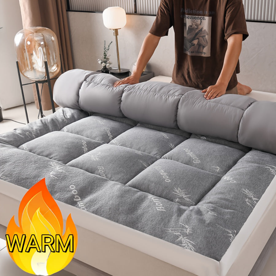 Ultra Soft King Size Mattress Topper - Bamboo Pillow Top Mattress Pad for Pressure Relief, Cooling & Breathable, Foldable Design, All-Size for Bedroom, Hotel, Dorm, Camping - Green Grey, Perfect Holiday Gift, Dorm Room Essent