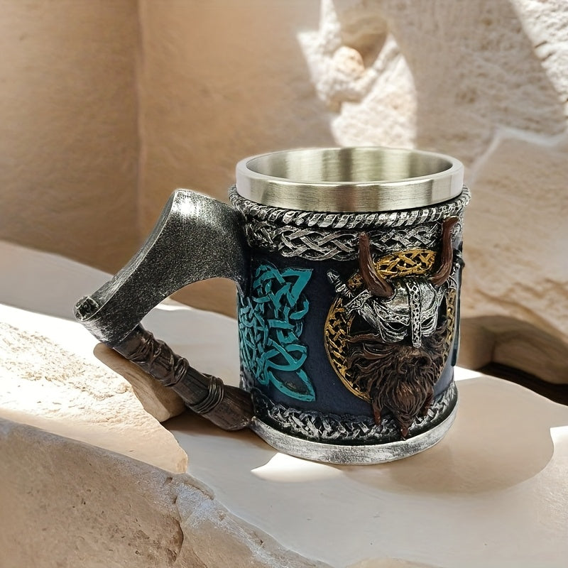 1pc Viking Axe Design 15.2oz Stainless Steel Beer Mug - Insulated, Reusable, Hand Wash Only - Multipurpose Coffee Cup for Christmas, Halloween, Easter, Hanukkah, Father'S Day Gift