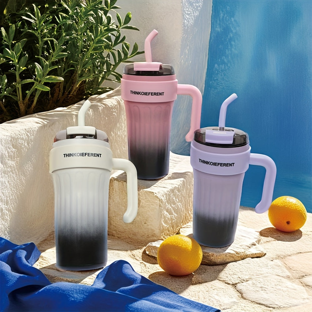 1pc 780ml/28oz Stainless Steel Insulated Cup with Handle, Double-Layer Vacuum Insulated Coffee Cup, Leak-Proof and Drop-Proof with Lid and Straw, Perfect Holiday Gift for Friends, Suitable for Outdoor Fitness, Camping and Tra