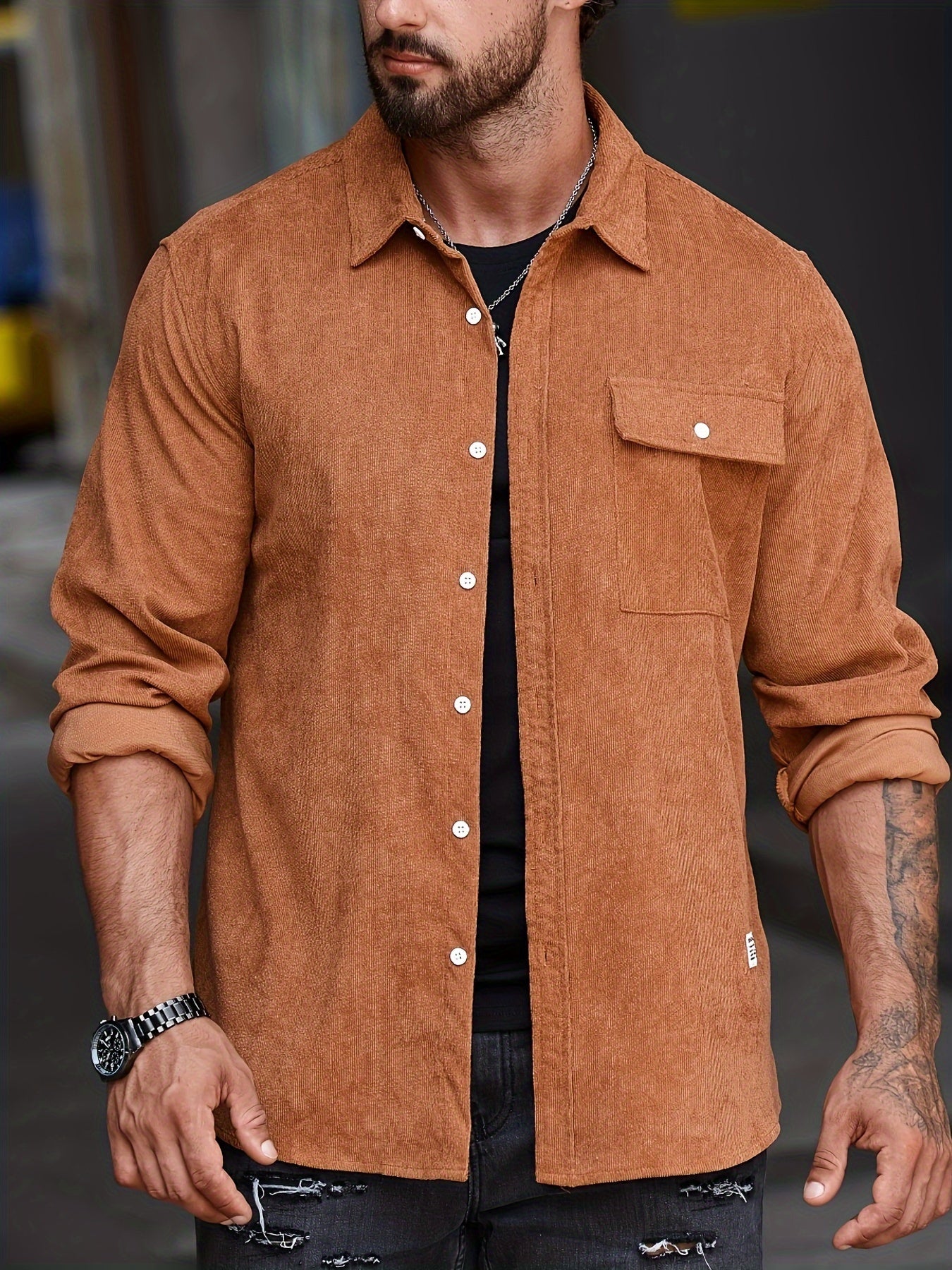 Stylish Men's Casual Lapel Shirt - Comfortable Button-Up Long Sleeve Shirt For Everyday Wear