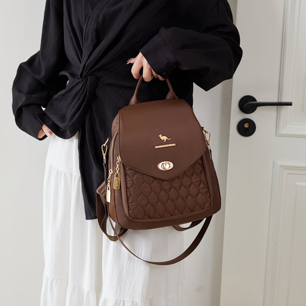 3-in-1 Convertible Backpack for Women - High Quality Nylon with Kangaroo Pocket & Adjustable Shoulder Straps, Lightweight Multifunctional Bag for Commuting, Travel, Work - Easy Wipe Clean, Black