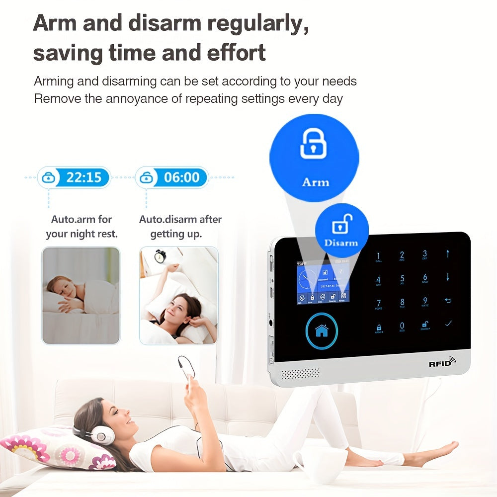 WiFi + GSM Auto-dial Smart Home Security Alarm System 433MHz LCD Display Alarm Panel Door Window Sensor PIR Motion Sensor Kit APP Remote Control Compatible With Alexa Google Home